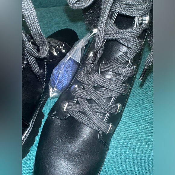 NEW Isaac Mizrahi Live! Jesse Faux Fur Trim Black Combat Boots Women's Size 10 - Picture 8 of 11